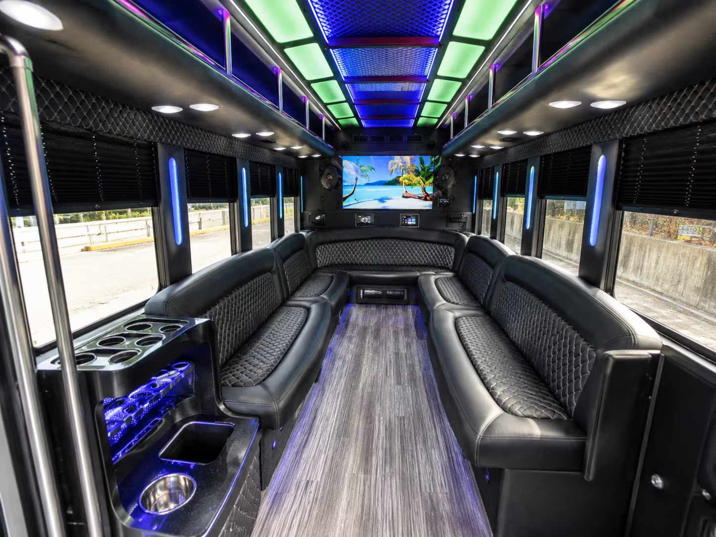 cary 18 passenger party bus inside