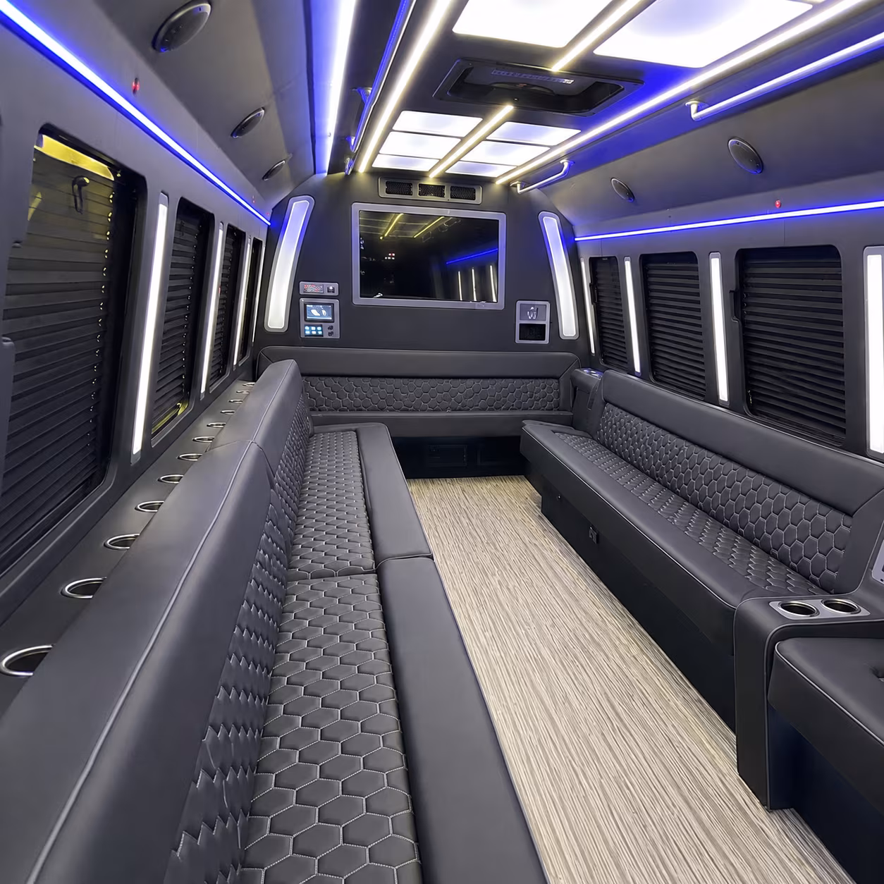 cary 40 passenger party bus inside